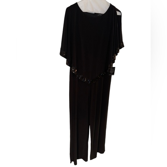 Women’s Boston Proper Black Jumpsuit With Attached Cape/Flutter Top With Sequins - Picture 3 of 14
